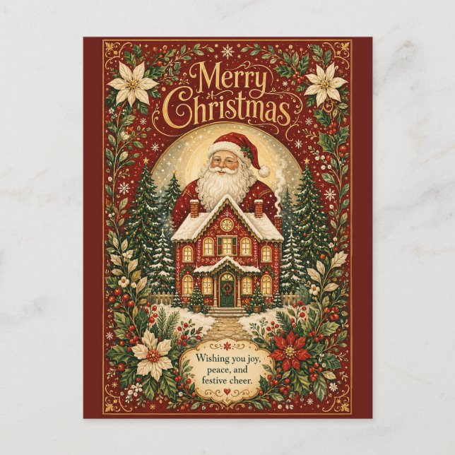 Santa’s Hearthside Greeting Holiday Postcard (Front)