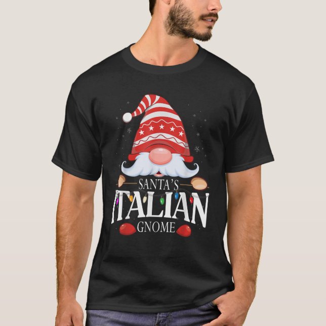Santa s Italian Gnome Matching Christmas Pajama  T-Shirt (Front)