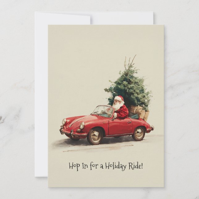 Santa’s Joyride in Red Convertible Holiday Card (Front)