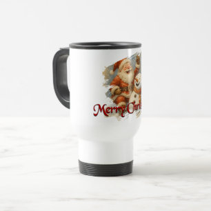 Santa’s Laughter in Winter’s Embrace Travel Mug