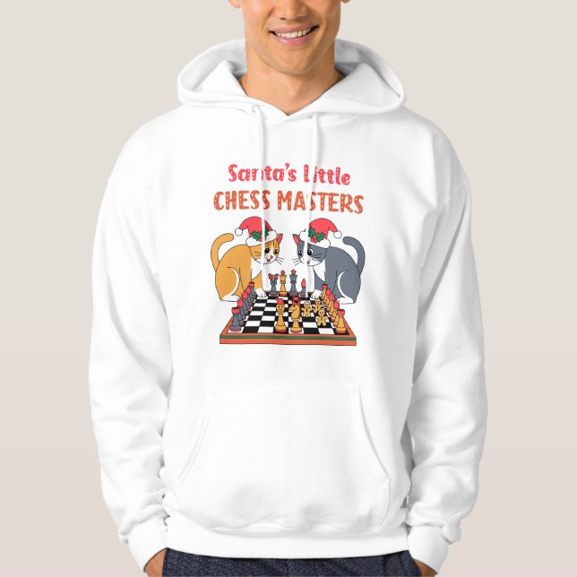 Santa’s Little Chess Masters Cat Holiday Design Hoodie (Front)