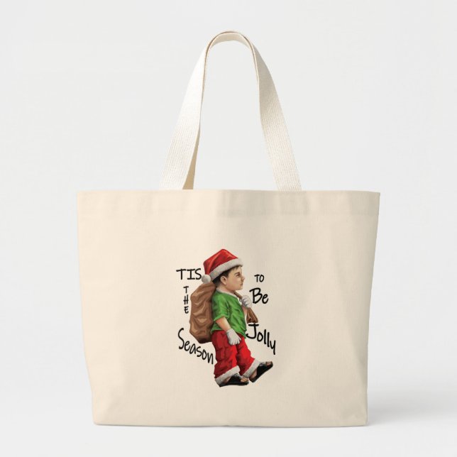 Santa’s Little Helper in Action Large Tote Bag (Front)