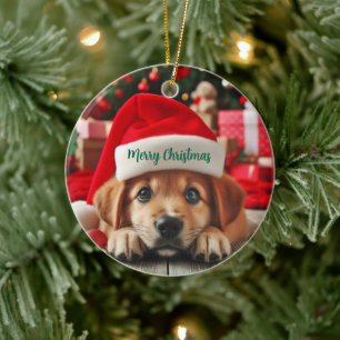 Santa’s Little Helper Puppy Ceramic Tree Decoration
