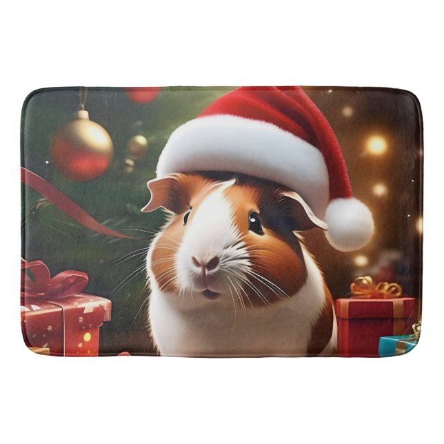"Santa’s Little Helper: The Christmas Guinea Pig" Bath Mat (Front)
