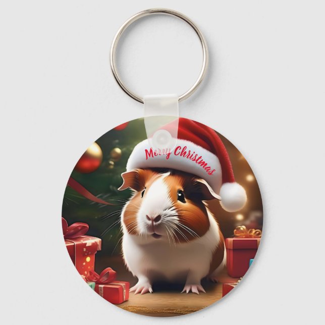 "Santa’s Little Helper: The Christmas Guinea Pig" Key Ring (Front)