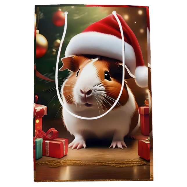"Santa’s Little Helper: The Christmas Guinea Pig" Medium Gift Bag (Front)