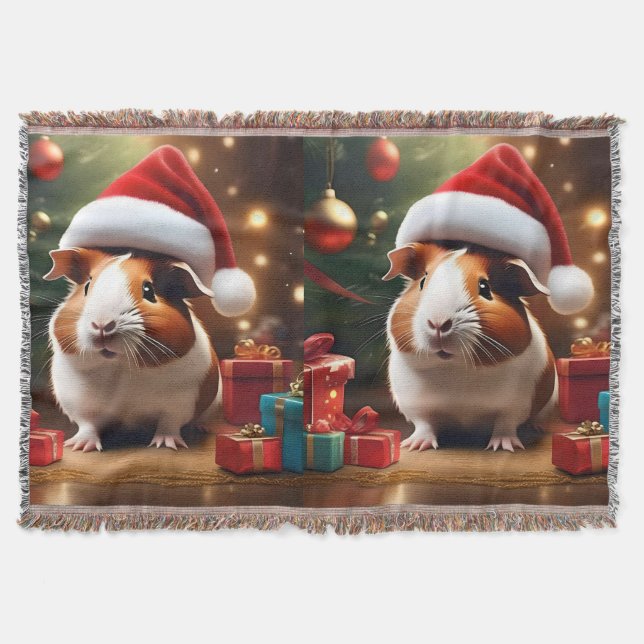 "Santa’s Little Helper: The Christmas Guinea Pig" Throw Blanket (Front)