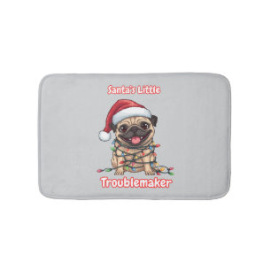 Santa’s Little Troublemaker Pug Bath Mat