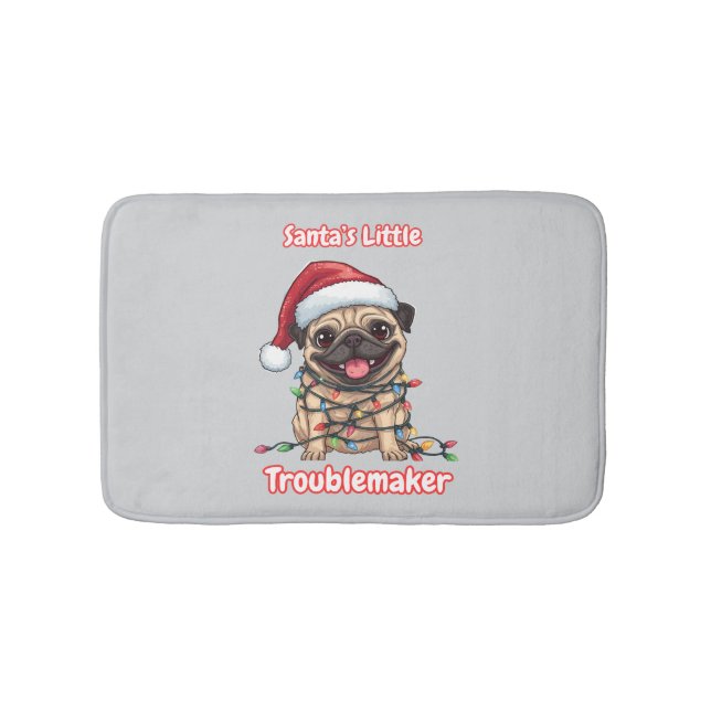 Santa’s Little Troublemaker Pug Bath Mat (Front)
