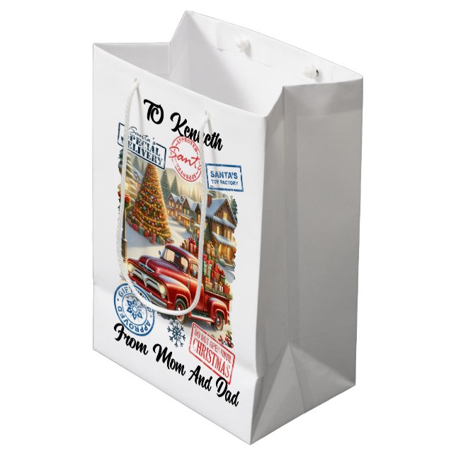 Santa’s Magical Delivery With Festive Decorations Medium Gift Bag (Front Angled)