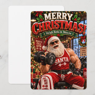 Santa’s Merry Adventures Sleigh Bells & Muscle Holiday Card
