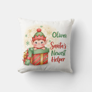 Santa’s Newest Helper Christmas Cute Elf Gift Box Cushion