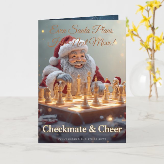 Santa’s Next Move – Funny Chess Christmas Greeting Card (Yellow Flower)