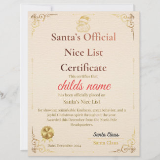 Santa’s Nice List Certificate Custom Letterhead
