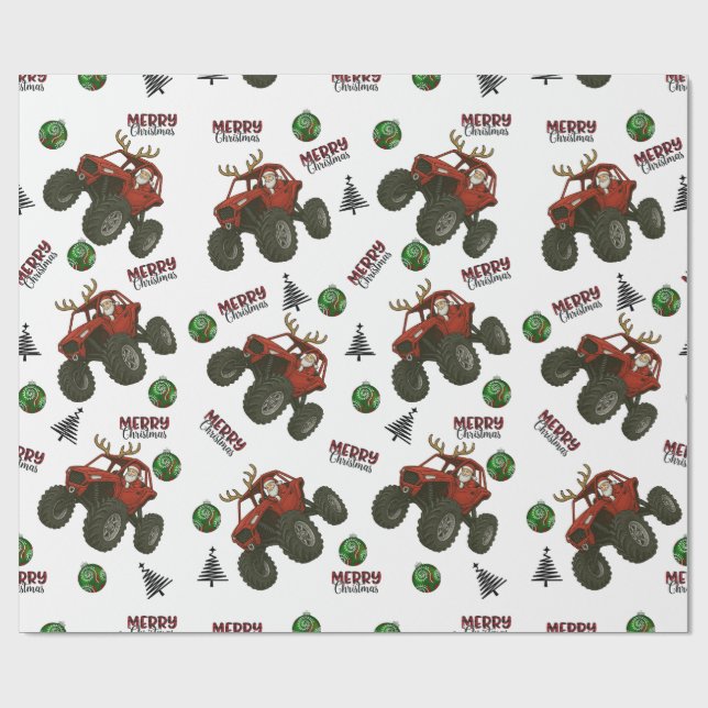 Santa’s Off-Road Christmas – Red ATV Holiday  Wrapping Paper (Flat)