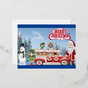 : Santa’s Peppermint Express Foil Holiday Postcard