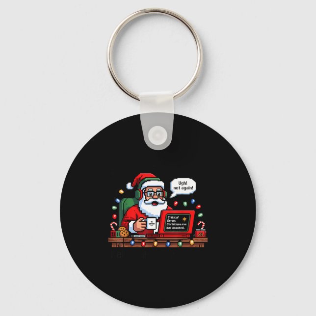 Santa s Rebooting Support Tech Joke Key Ring (Front)
