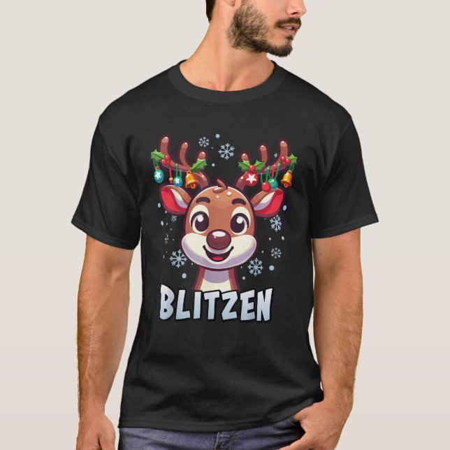 Santa s Reindeer Blitzen Xmas Group Costume  T-Shirt (Front)