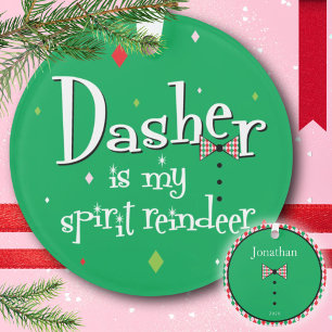 Santa’s Reindeer Dasher Preppy Green Christmas Ornament