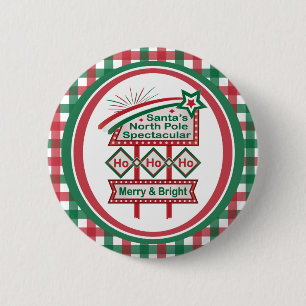 Santa’s Retro Marquee – Ho Ho Ho Merry & Bright 6 Cm Round Badge