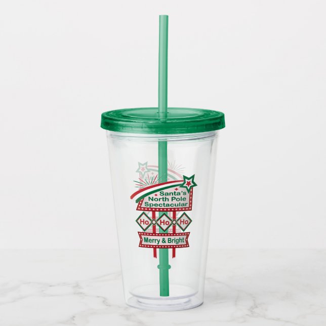 Santa’s Retro Marquee – Ho Ho Ho Merry & Bright Acrylic Tumbler (Front)