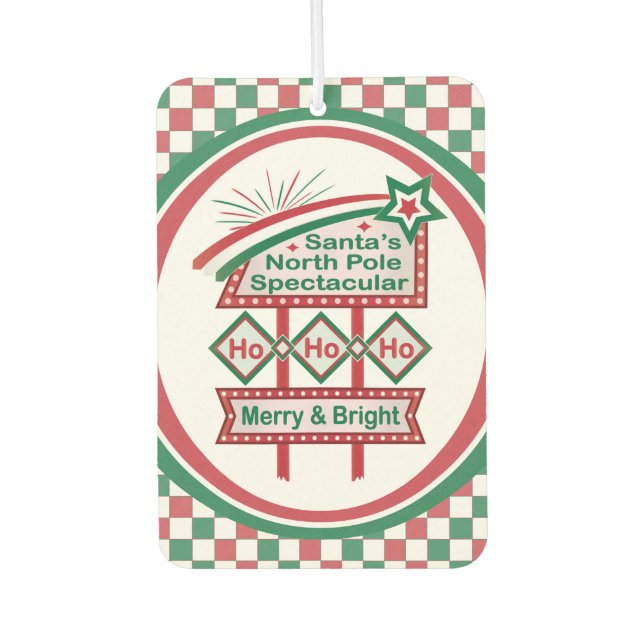 Santa’s Retro Marquee – Ho Ho Ho Merry & Bright Car Air Freshener (Front)