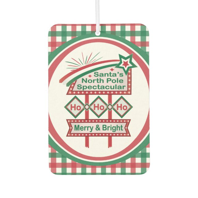 Santa’s Retro Marquee – Ho Ho Ho Merry & Bright Car Air Freshener (Front)