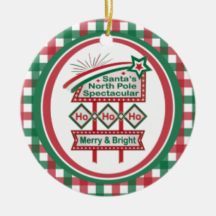 Santa’s Retro Marquee – Ho Ho Ho Merry & Bright Ceramic Tree Decoration
