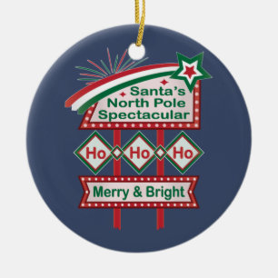 Santa’s Retro Marquee – Ho Ho Ho Merry & Bright Ceramic Tree Decoration