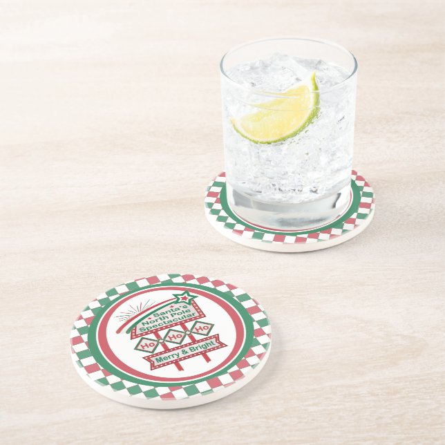 Santa’s Retro Marquee – Ho Ho Ho Merry & Bright Coaster (Side)