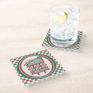Santa’s Retro Marquee – Ho Ho Ho Merry & Bright Glass Coaster