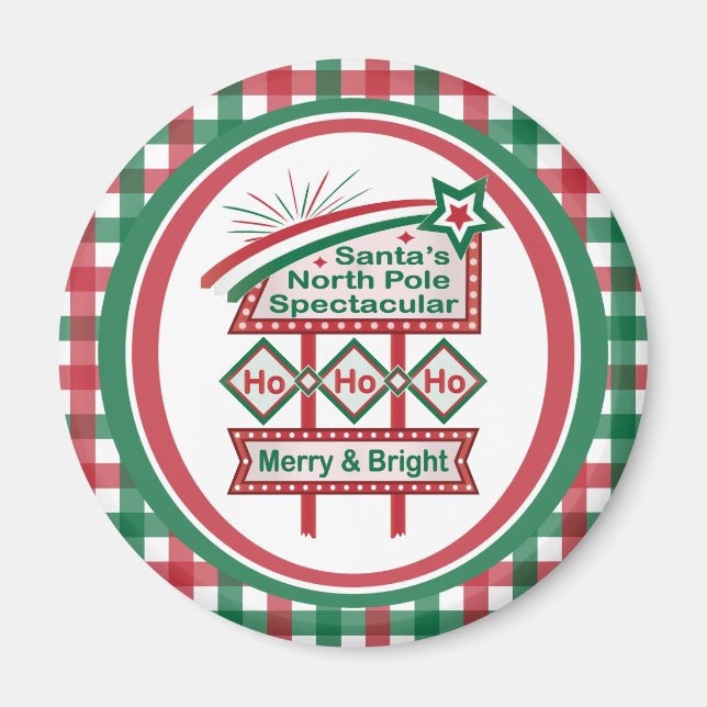 Santa’s Retro Marquee – Ho Ho Ho Merry & Bright Magnet (Front)