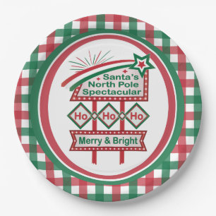 Santa’s Retro Marquee – Ho Ho Ho Merry & Bright Paper Plate