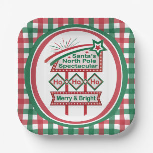 Santa’s Retro Marquee – Ho Ho Ho Merry & Bright Paper Plate