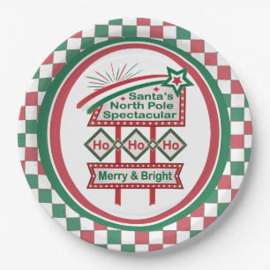 Santa’s Retro Marquee – Ho Ho Ho Merry & Bright Paper Plate