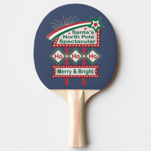 Santa’s Retro Marquee – Ho Ho Ho Merry & Bright Ping Pong Paddle