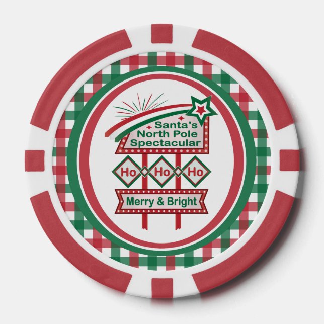Santa’s Retro Marquee – Ho Ho Ho Merry & Bright Poker Chips (Front)