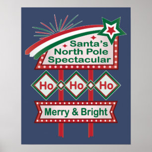 Santa’s Retro Marquee – Ho Ho Ho Merry & Bright Poster