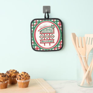Santa’s Retro Marquee – Ho Ho Ho Merry & Bright Pot Holder
