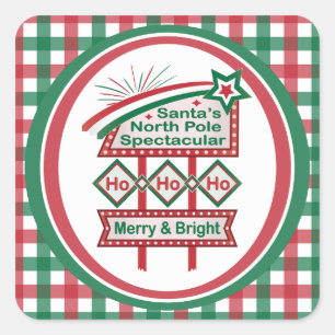 Santa’s Retro Marquee – Ho Ho Ho Merry & Bright Square Sticker