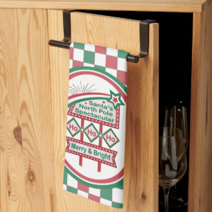 Santa’s Retro Marquee – Ho Ho Ho Merry & Bright Tea Towel