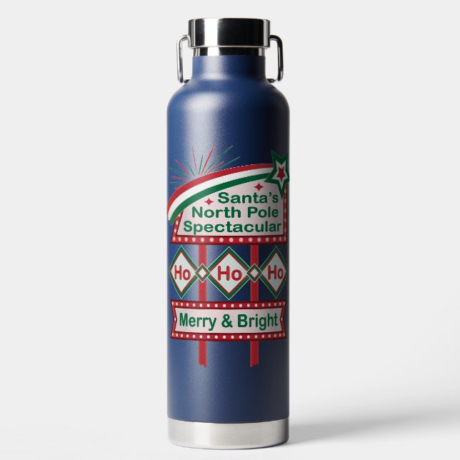 Santa’s Retro Marquee – Ho Ho Ho Merry & Bright Water Bottle (Front)