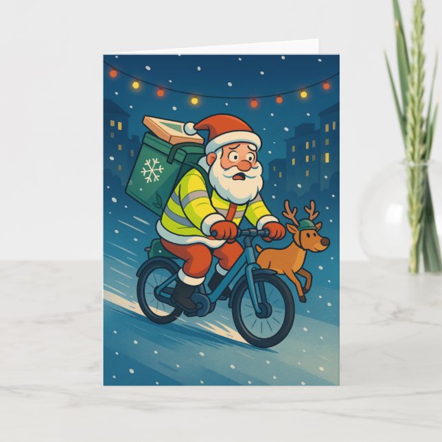 Santa’s Side Hustle: Food Delivery Mode Holiday Card (Front)
