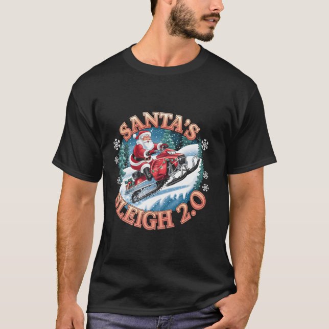Santa s Sleigh 2 0 Funny Christmas Snowmobile Ridi T-Shirt (Front)