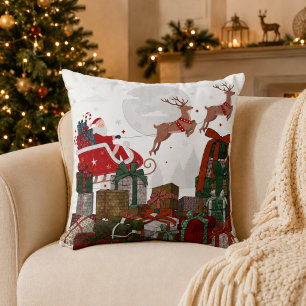 Santa’s Sleigh and Reindeer Christmas Cushion