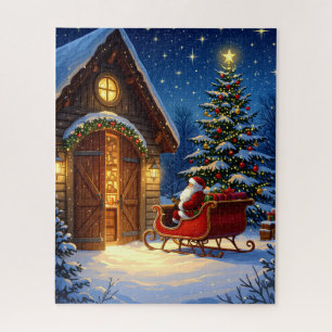 Santa’s Sleigh by the Christmas Tree Jigsaw Puzzle
