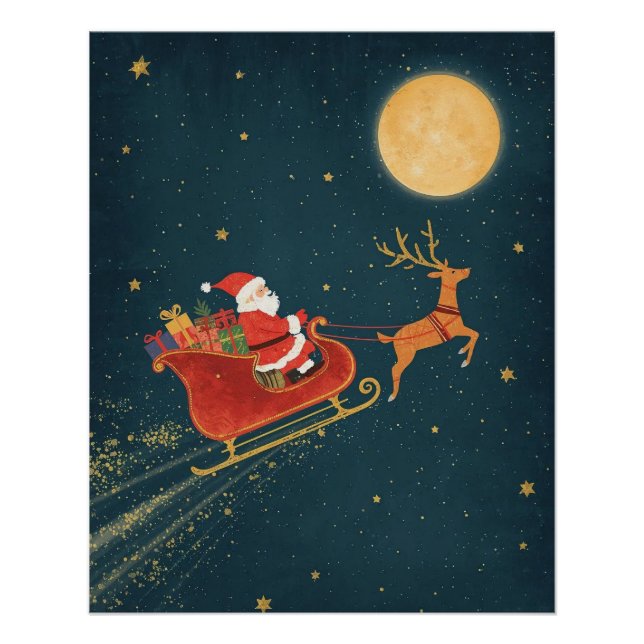 Santa’s Sleigh Christmas Poster Poster (Front)