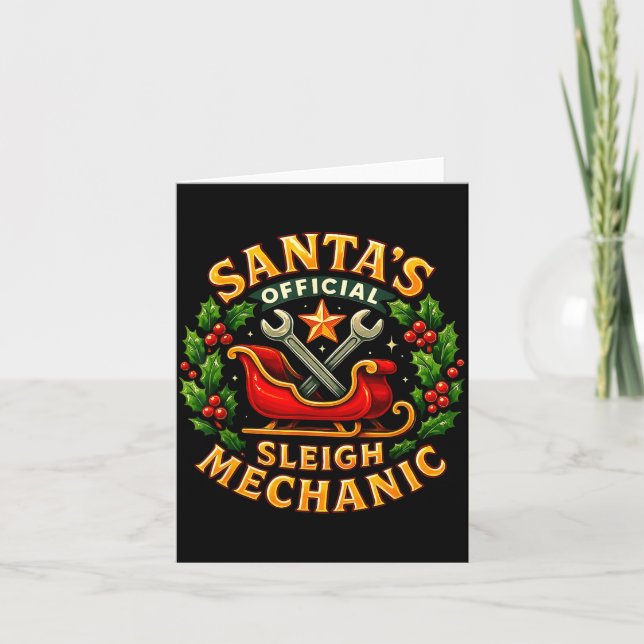 Santa’s Sleigh Mechanic Funny Christmas Design  Card (Front)