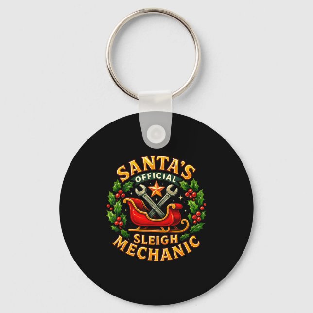 Santa’s Sleigh Mechanic Funny Christmas Design  Key Ring (Front)