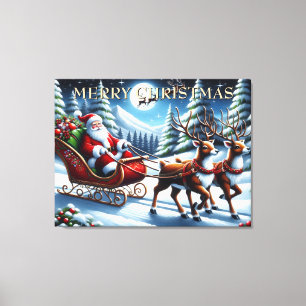Santa’s Sleigh Through Snowy Forest at Christmas Canvas Print